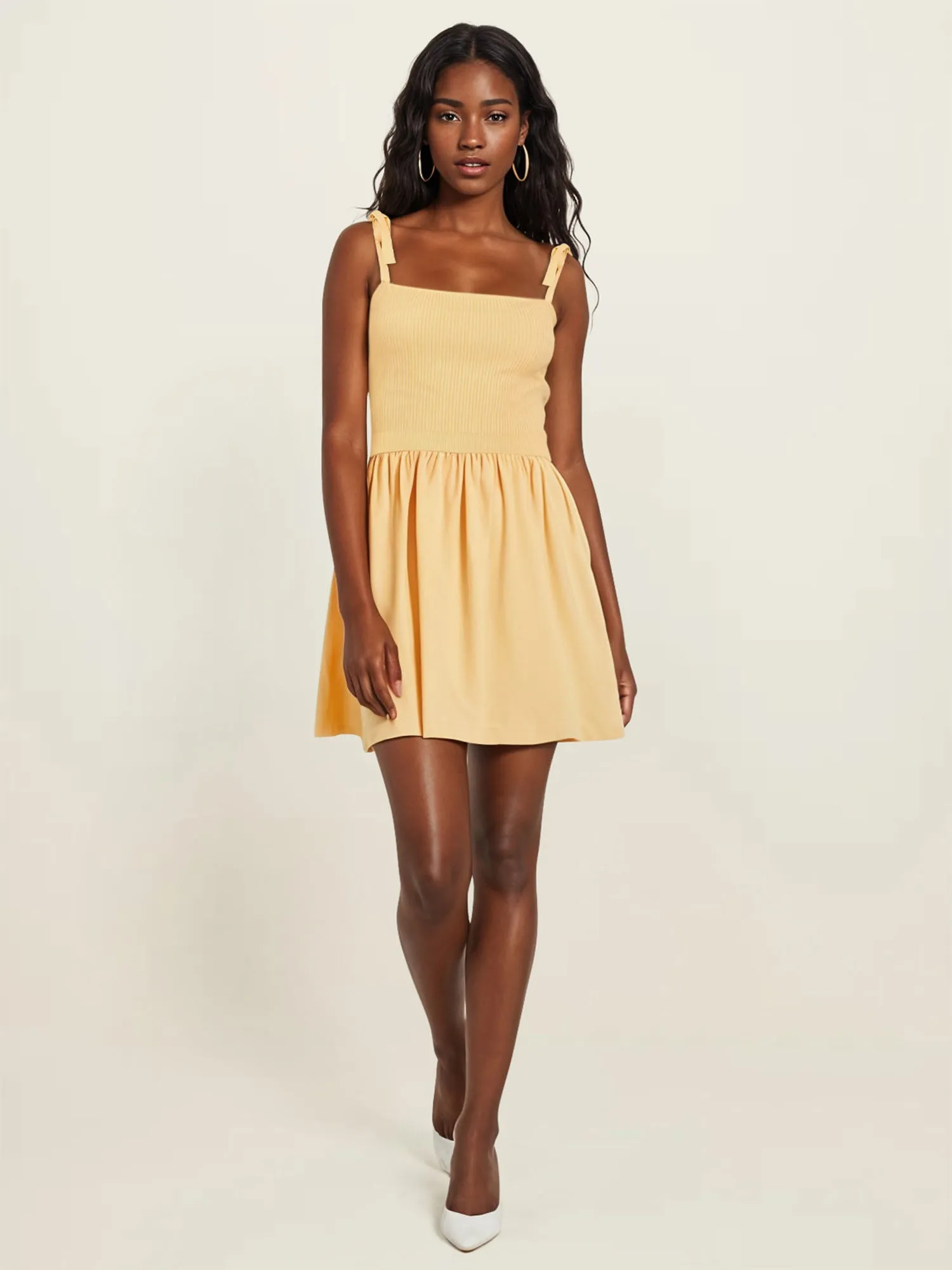 Tie Straps Ruched Bodice Shift Mini Sun Dress