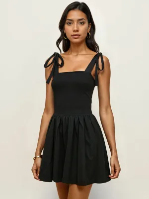 Tie Straps Ruched Bodice Shift Mini Sun Dress