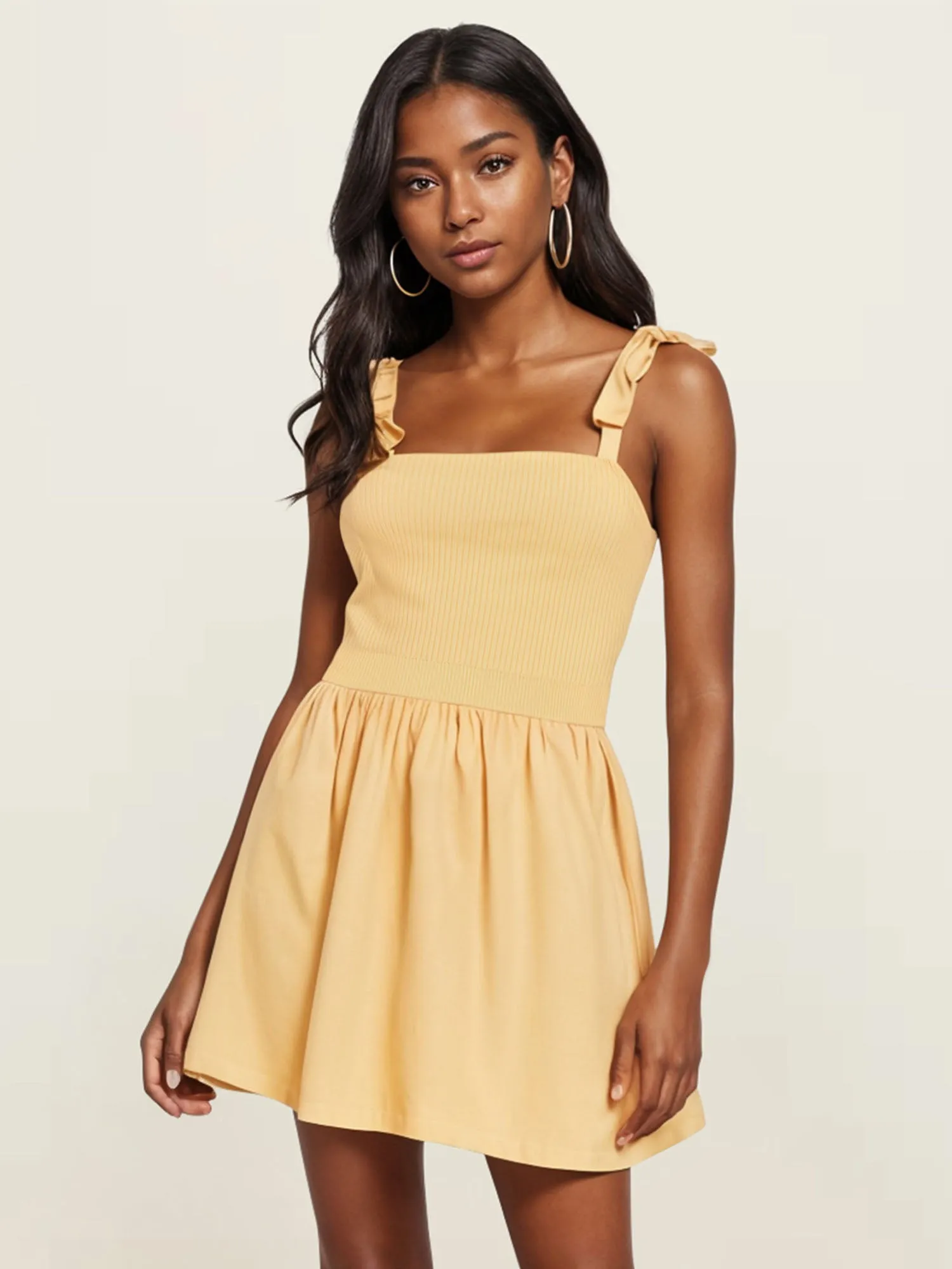 Tie Straps Ruched Bodice Shift Mini Sun Dress