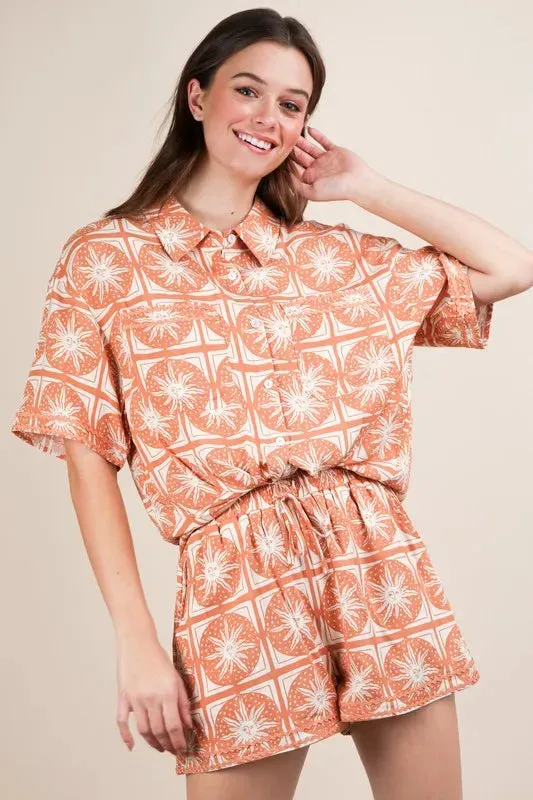 VERY J Tropical Printed Shirt Top & Shorts Set