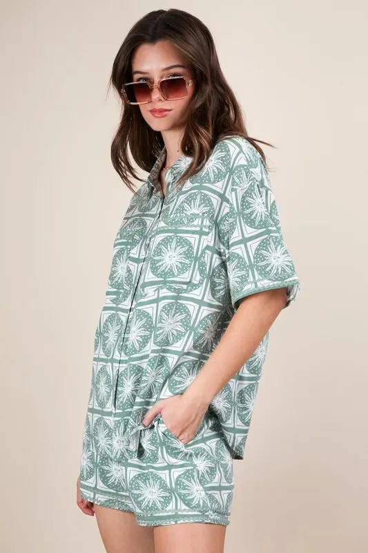 VERY J Tropical Printed Shirt Top & Shorts Set