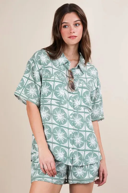 VERY J Tropical Printed Shirt Top & Shorts Set