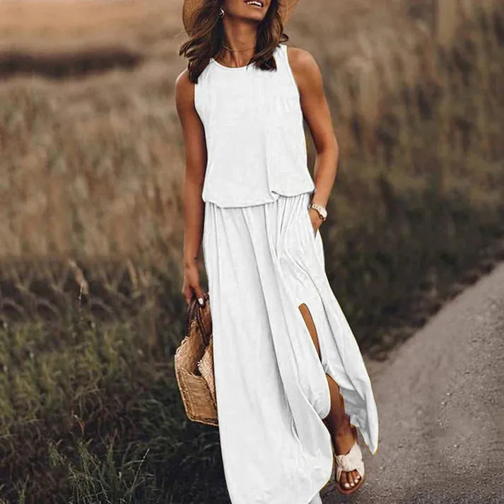 White Amelia Maxi Dress, Relaxed Fit